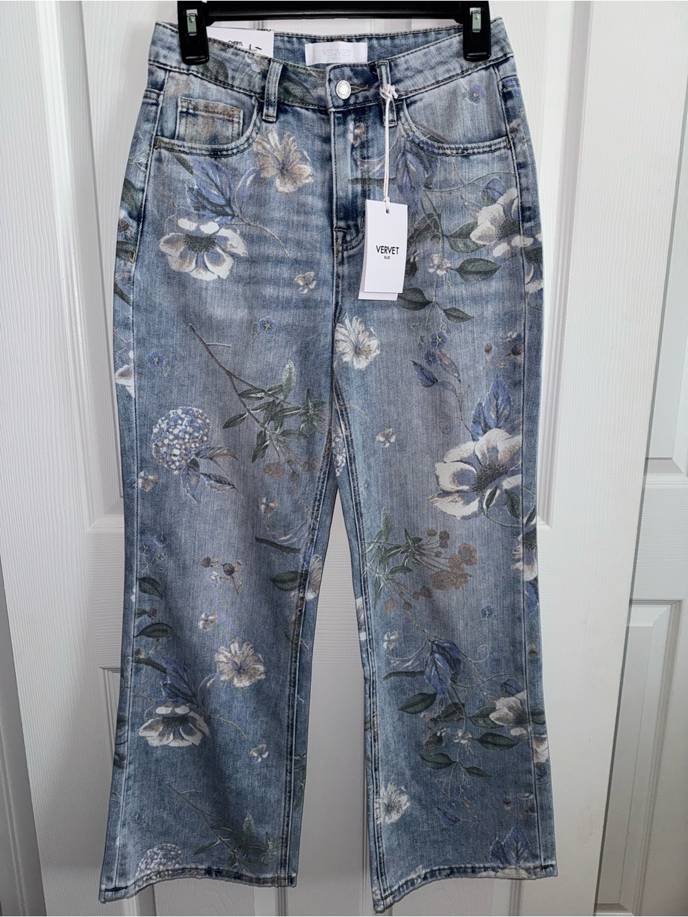 Vervet by Flying Monkey Floral Wide-Leg Jeans in Faded Blue
